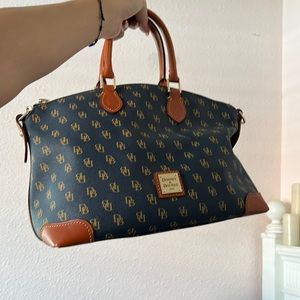 Dooney And Bourke navy blue monogrammed satchel